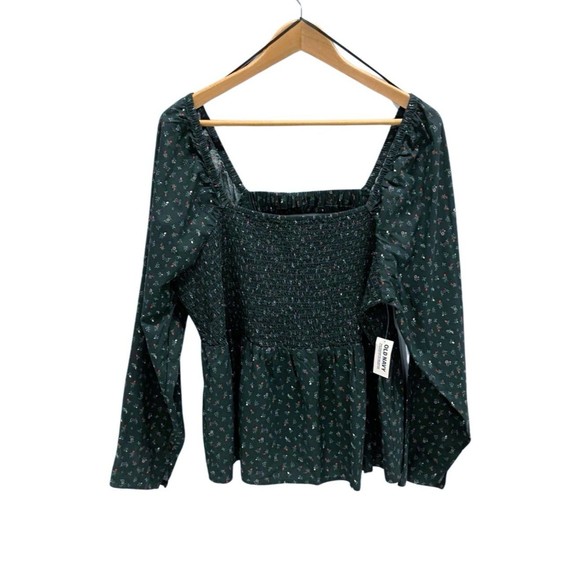 Old Navy Forest Green Floral Blouse - Picture 2 of 12